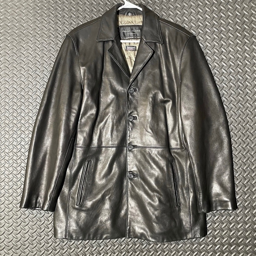 Reilly Olmes Collection Black Leather‎ Coat Jacket L Thinsulate Insulated Lined